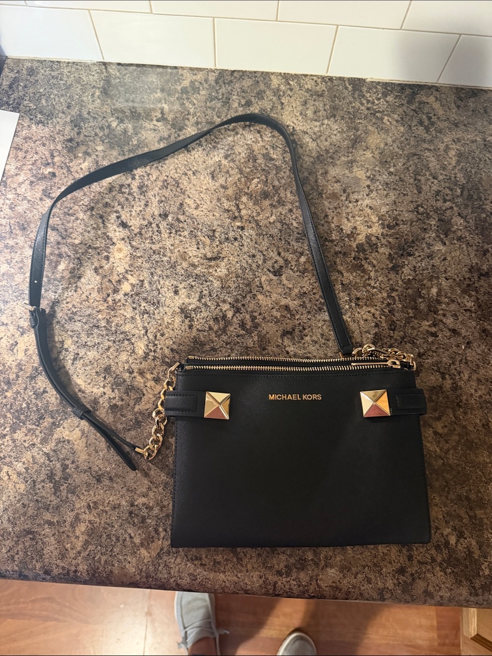 Michael Kors Black Crossbody with Gold Stud & Chain